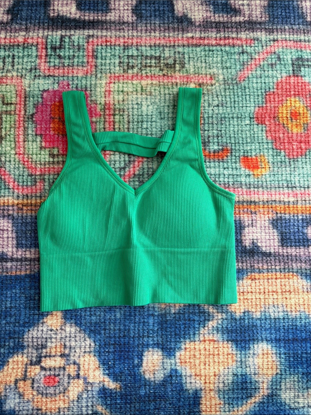 Seamless Ribbed V-Neck Bralette - Green